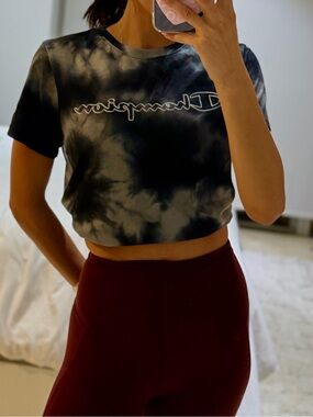 Champion Black & Gray Tie-Dye Logo Tee
